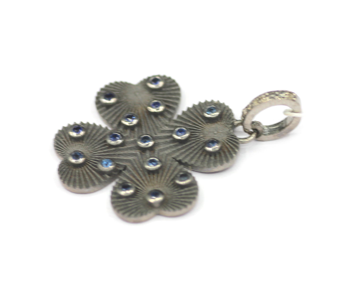 Heart Shape Silver Diamond Pendant With Blue Sapphire