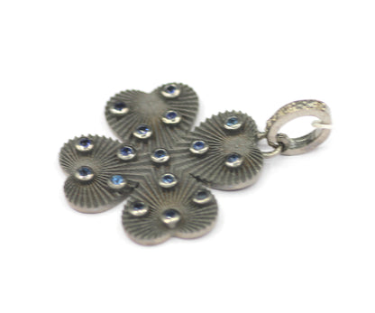 Heart Shape Silver Diamond Pendant With Blue Sapphire