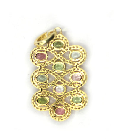 Silver Diamond Pendant With Multi Tourmaline Stone