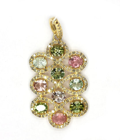 Silver Diamond Pendant With Multi Tourmaline Stone