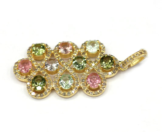 Silver Diamond Pendant With Multi Tourmaline Stone