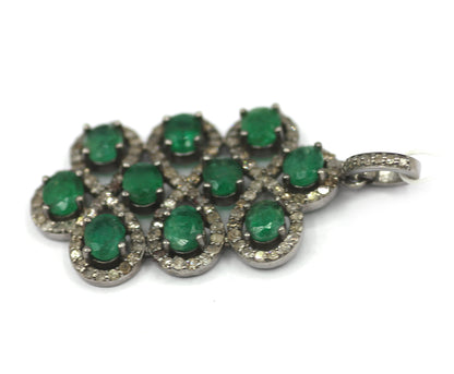 Silver Diamond Pendant With Multi Tourmaline Stone