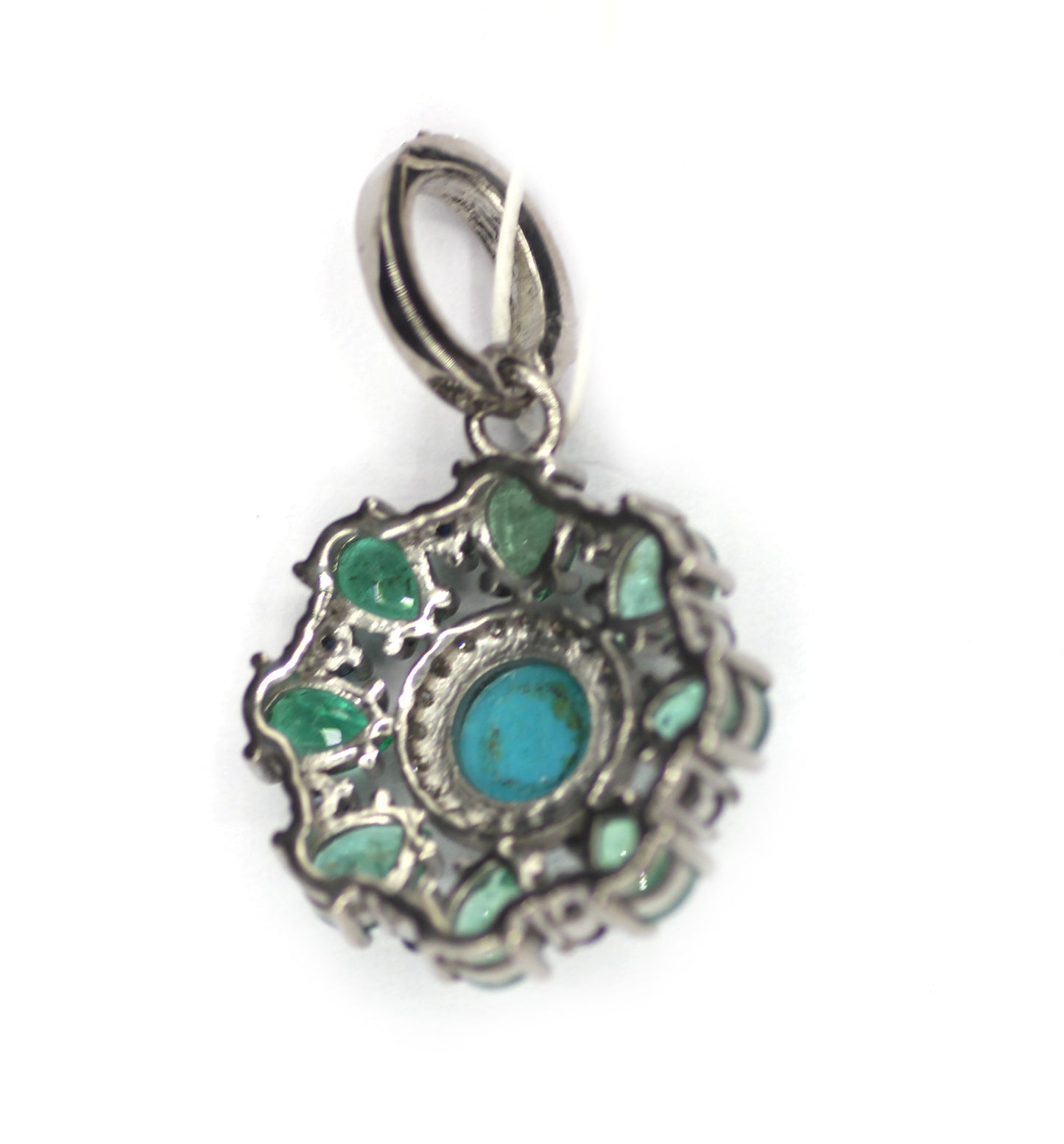 Emerald sterling silver Diamond Pendant With Blue Sapphire Stone