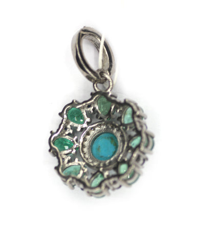 Emerald sterling silver Diamond Pendant With Blue Sapphire Stone