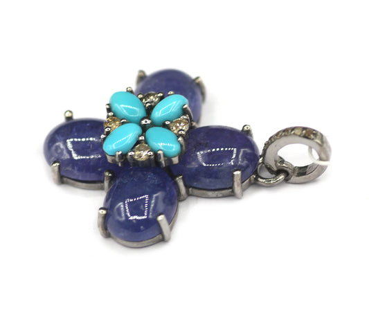 Tanzanite Stone Silver Diamond Pendant