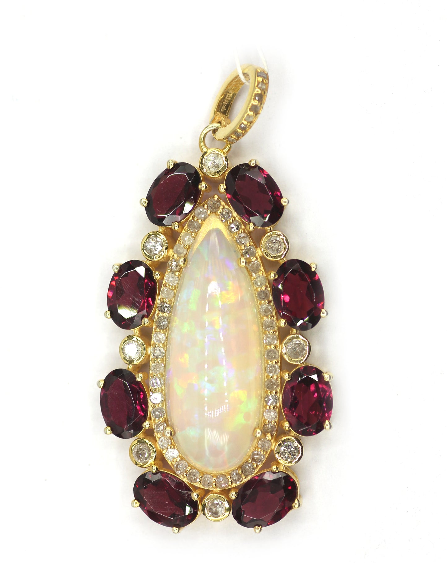 Ethiopian opal Silver Diamond Pendant