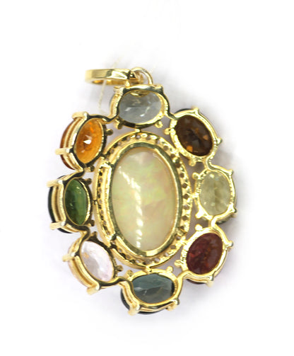 Ethiopian opal  Silver Diamond Pendant With Multi Tourmaline Stone