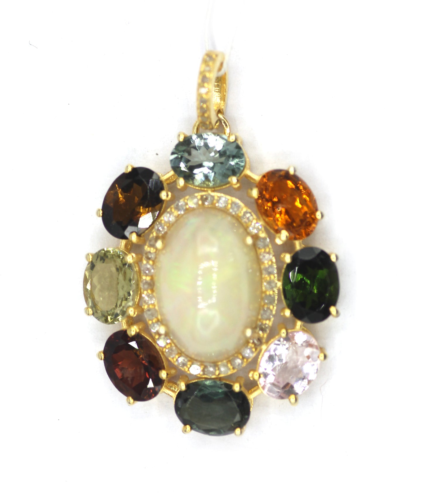 Ethiopian opal  Silver Diamond Pendant With Multi Tourmaline Stone