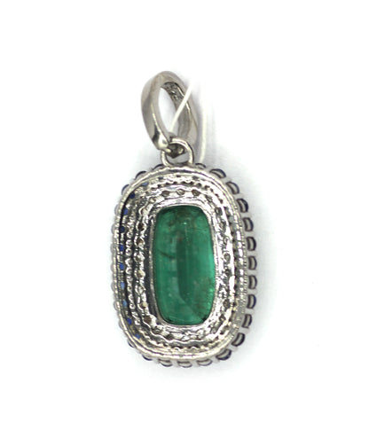 Emerald Silver Diamond Pendant With Blue Sapphire Stone