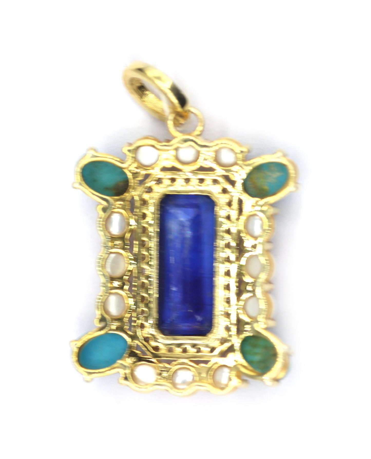 Kyanite Silver Diamond Pendant With Pearl Stone