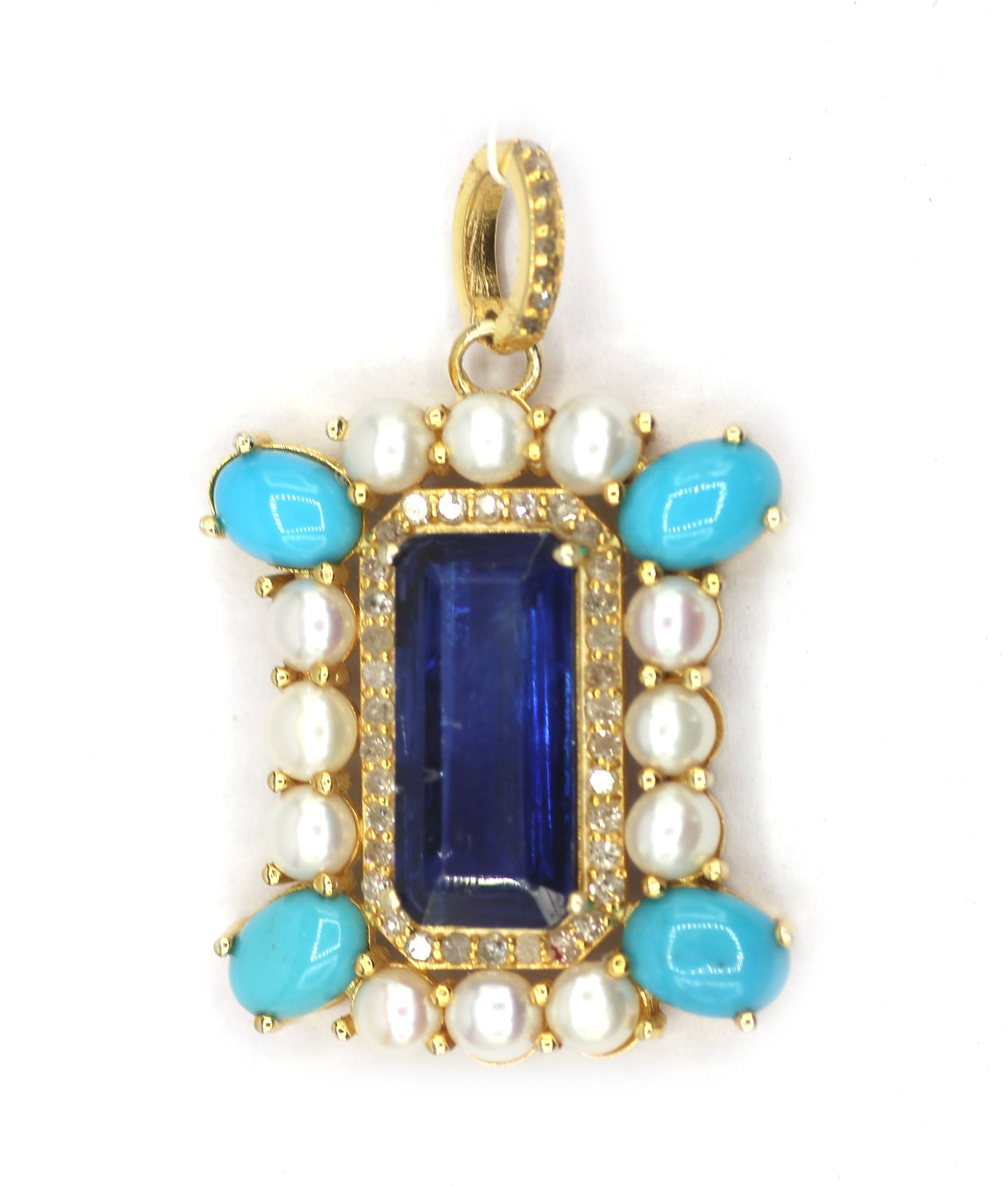 Kyanite Silver Diamond Pendant With Pearl Stone