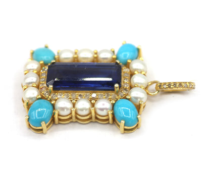 Kyanite Silver Diamond Pendant With Pearl Stone