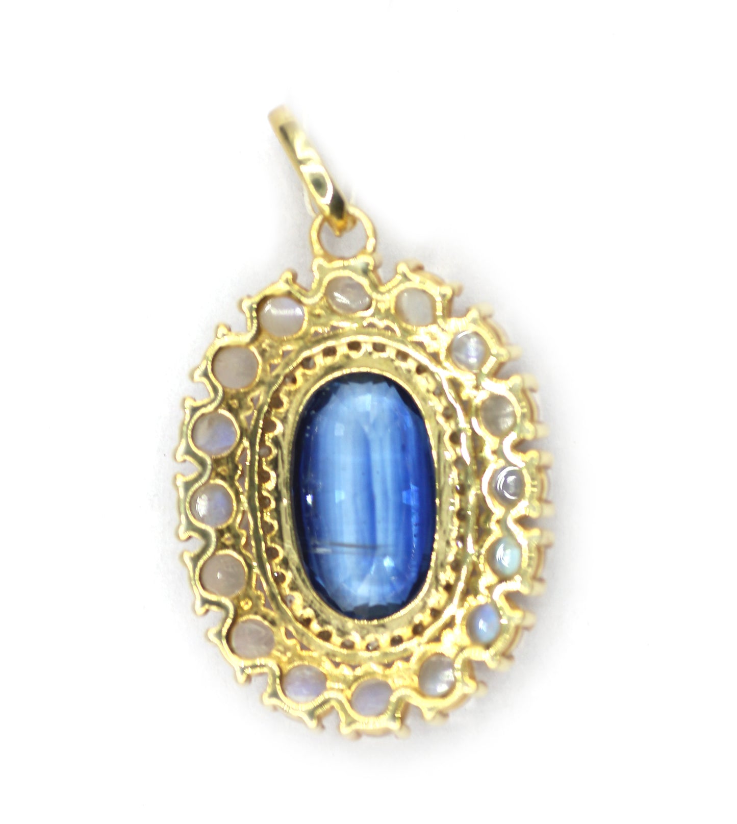 Kyanite Silver Pave Diamond Pendant With Moonstone Stone
