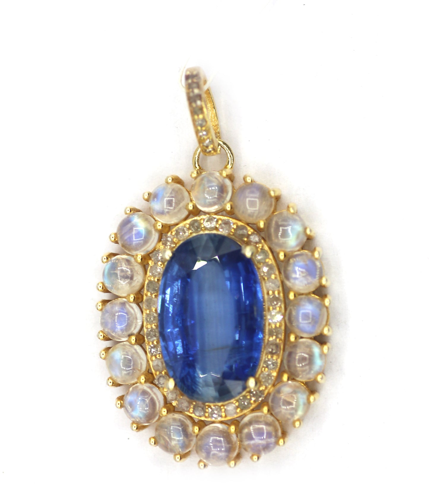 Kyanite Silver Pave Diamond Pendant With Moonstone Stone