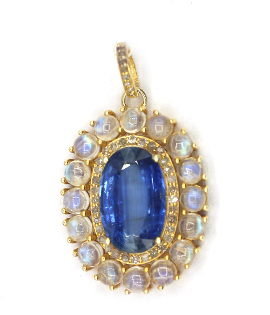Kyanite Silver Pave Diamond Pendant With Moonstone Stone
