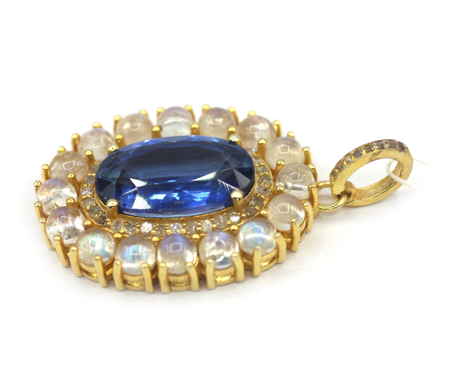 Kyanite Silver Pave Diamond Pendant With Moonstone Stone