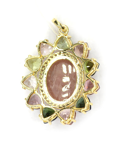 Tourmaline Silver Diamond Pendant