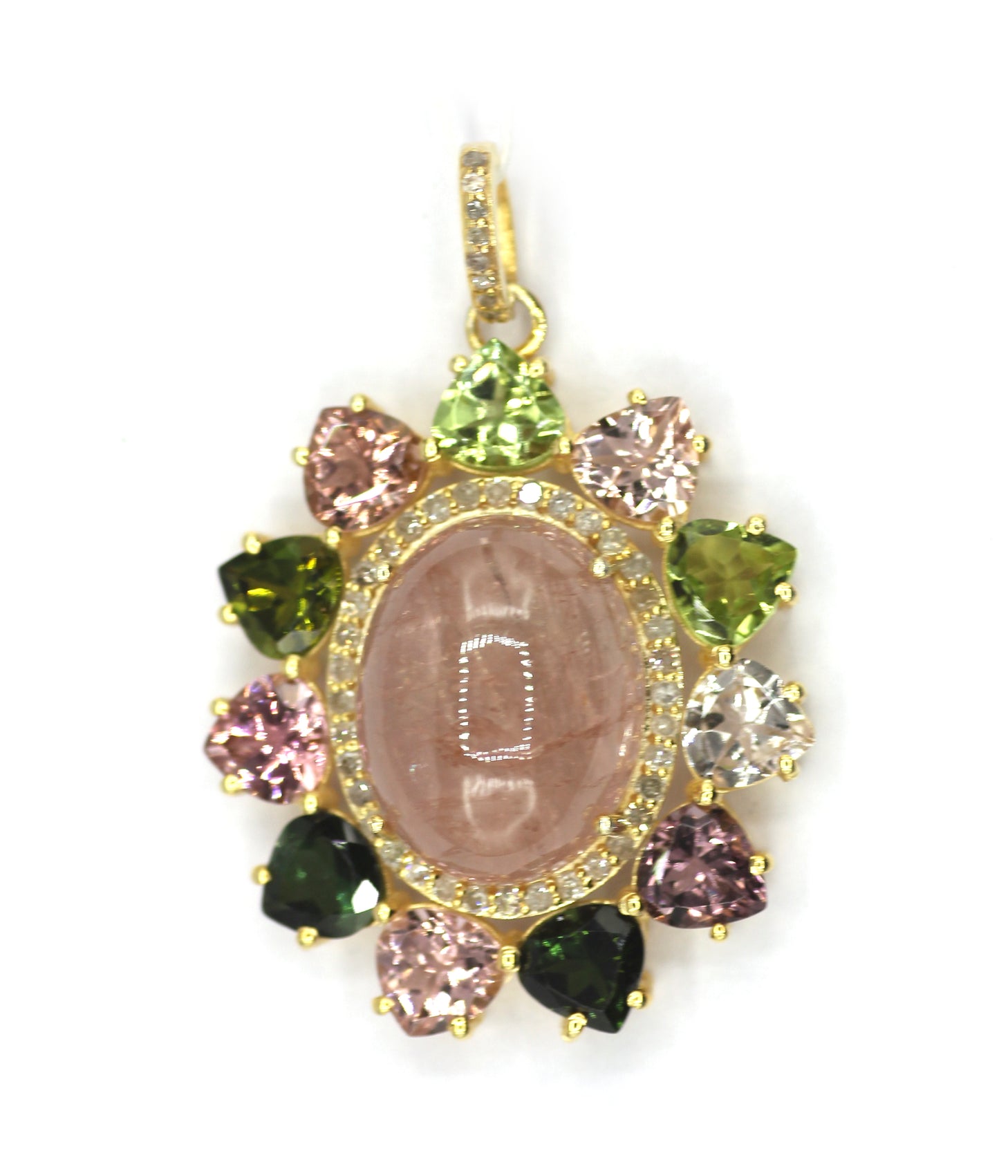 Tourmaline Silver Diamond Pendant