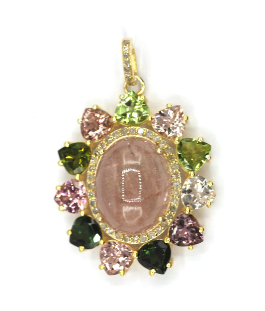 Tourmaline Silver Diamond Pendant