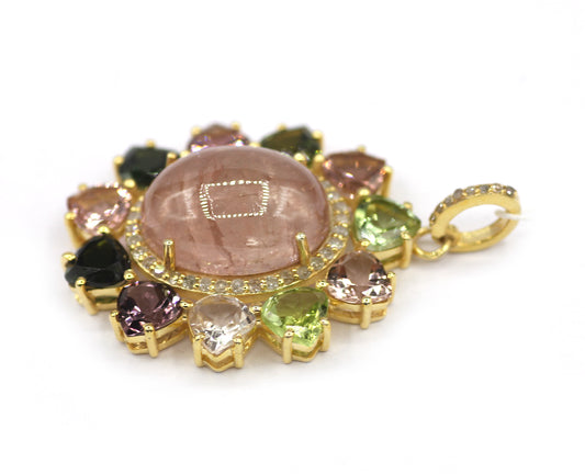 Tourmaline Silver Diamond Pendant