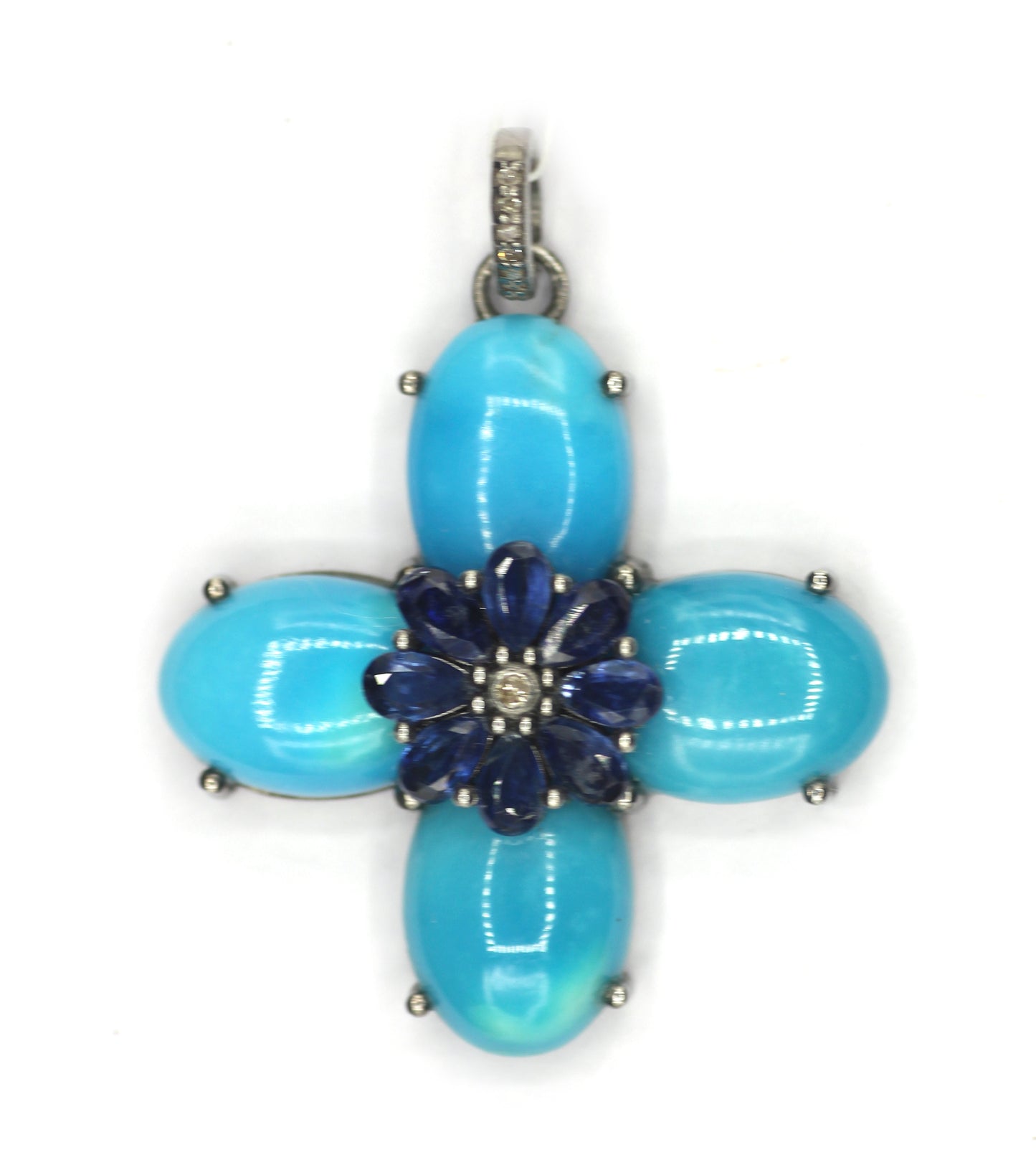 Turquoise Stone Silver Diamond Pendant