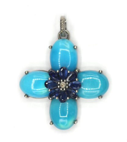Turquoise Stone Silver Diamond Pendant