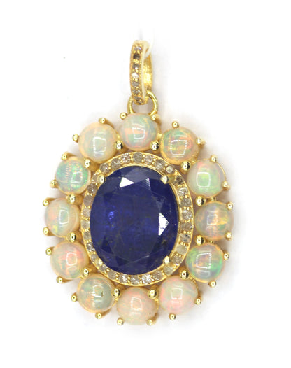 Tanzanite Silver Diamond Pendant With Ethiopian opal