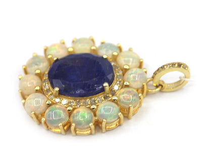 Tanzanite Silver Diamond Pendant With Ethiopian opal