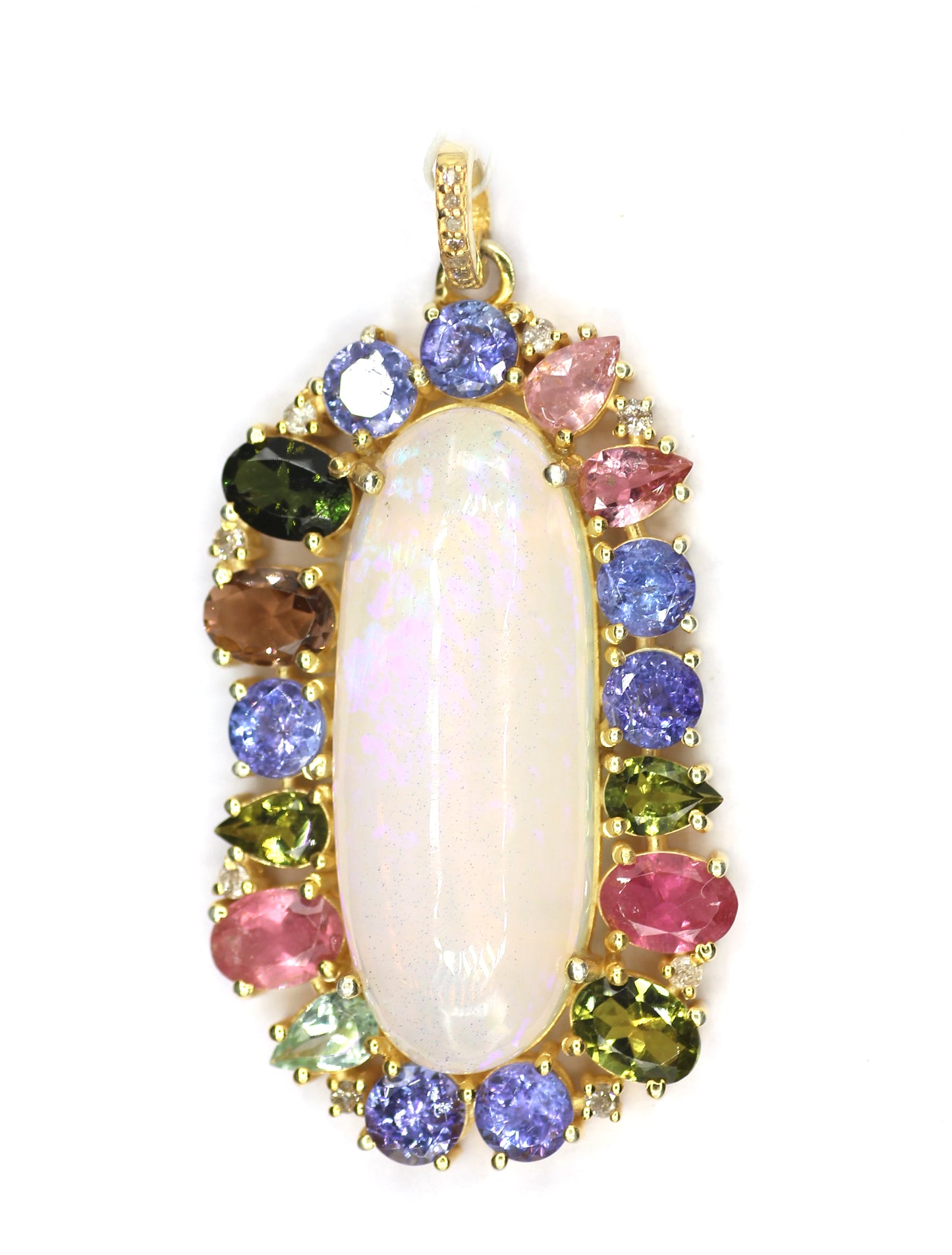 Ethiopian opal  Silver Diamond Pendant