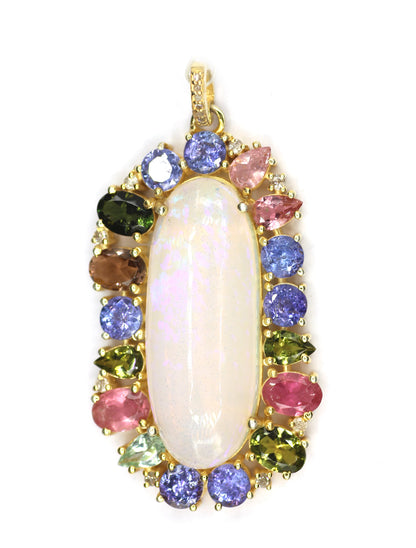 Ethiopian opal  Silver Diamond Pendant
