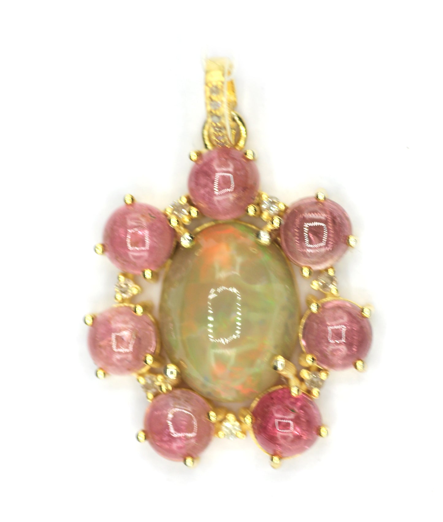 Ethiopian opal Silver Diamond Pendant With Pink Turquoise Stone