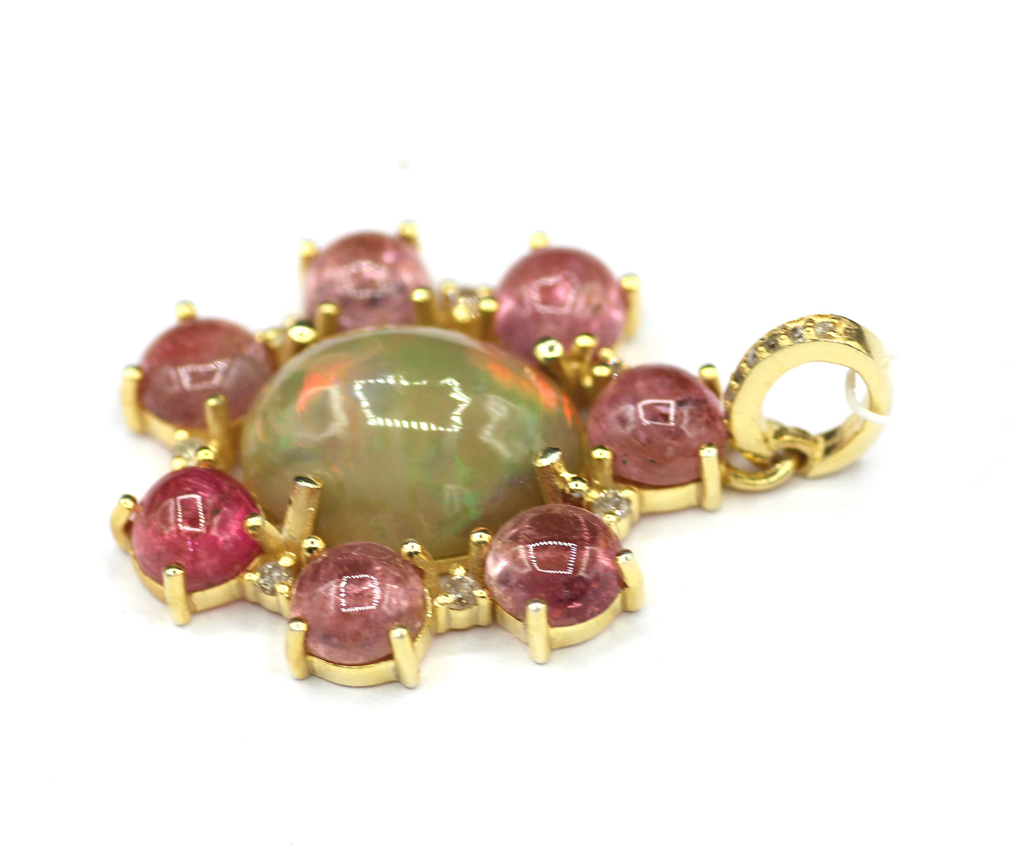 Ethiopian opal Silver Diamond Pendant With Pink Turquoise Stone