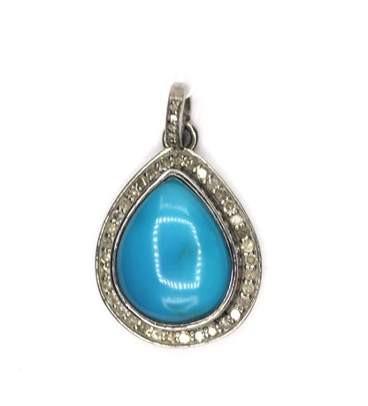 Turquoise Stone Silver Diamond Pendant