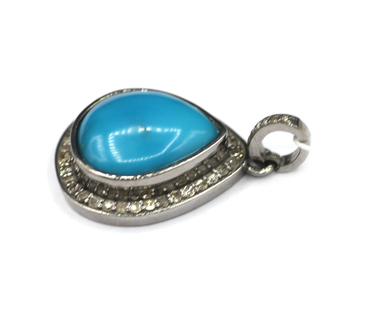 Turquoise Stone Silver Diamond Pendant