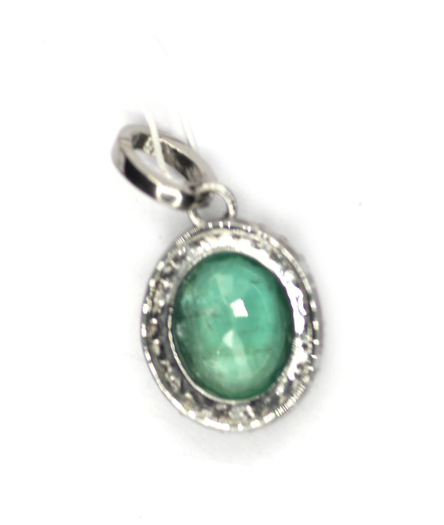 Emerald Silver Diamond Pendant
