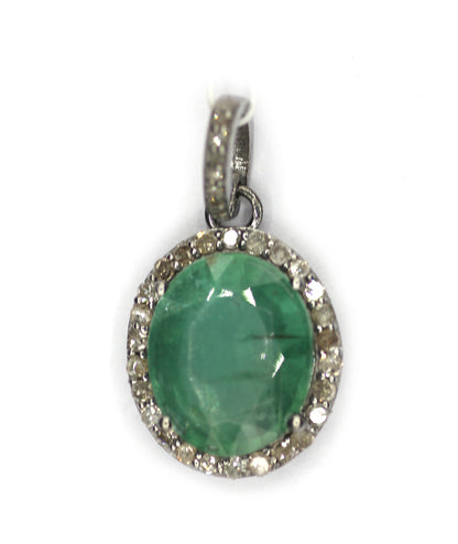 Emerald Silver Diamond Pendant