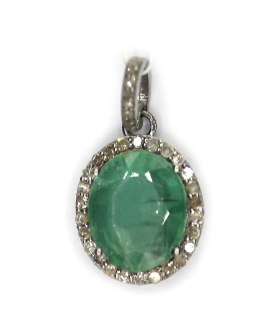 Emerald Silver Diamond Pendant
