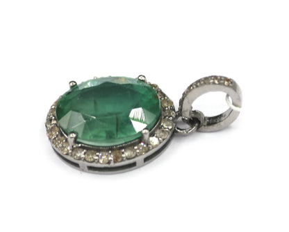 Emerald Silver Diamond Pendant