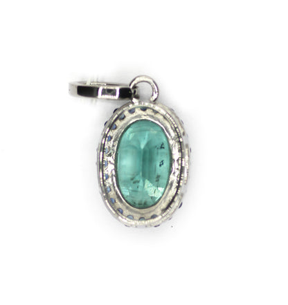 Emerald Oval Silver Blue Sapphire Pendant