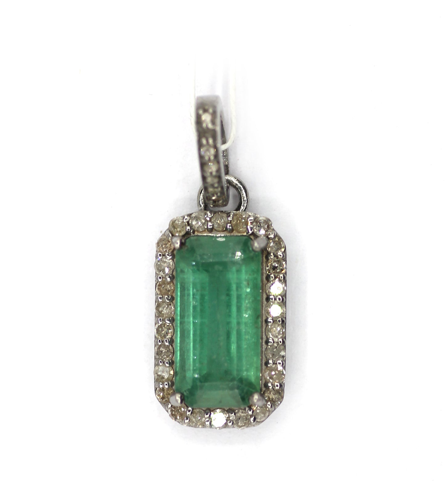 Emerald Silver Diamond Pendant