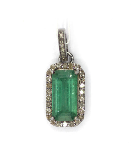Emerald Silver Diamond Pendant