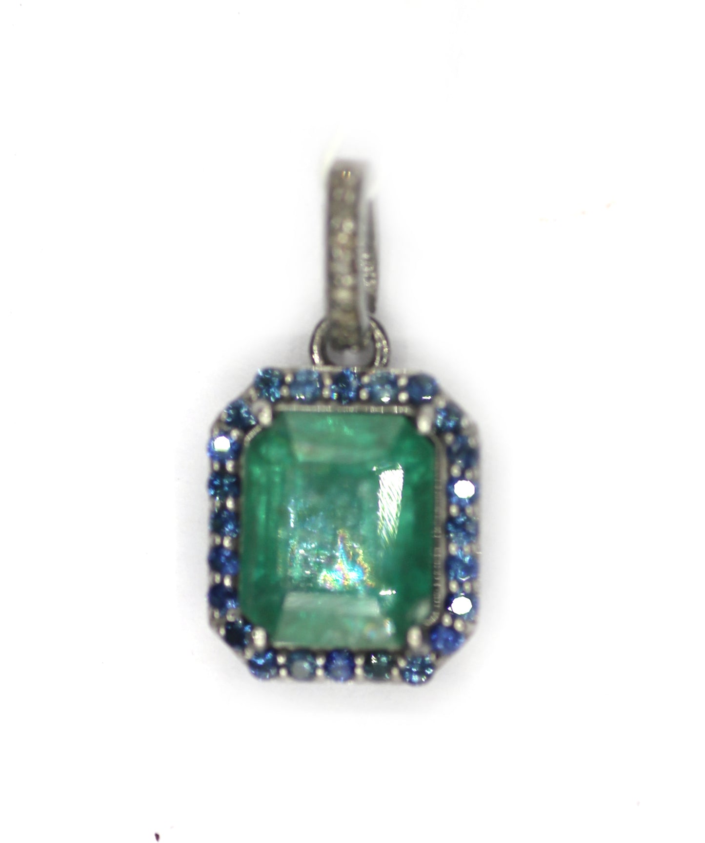 Emerald Silver Diamond Pendant