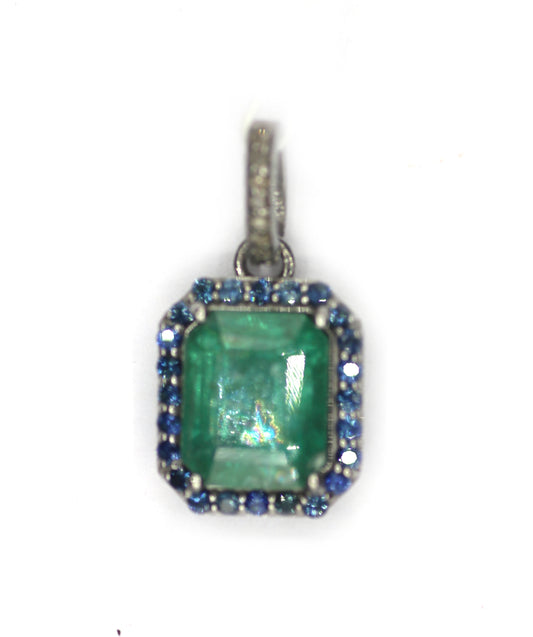 Emerald Silver Diamond Pendant