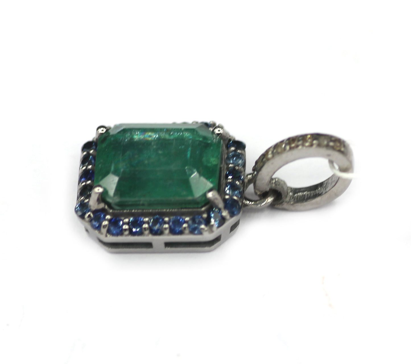 Emerald Silver Diamond Pendant
