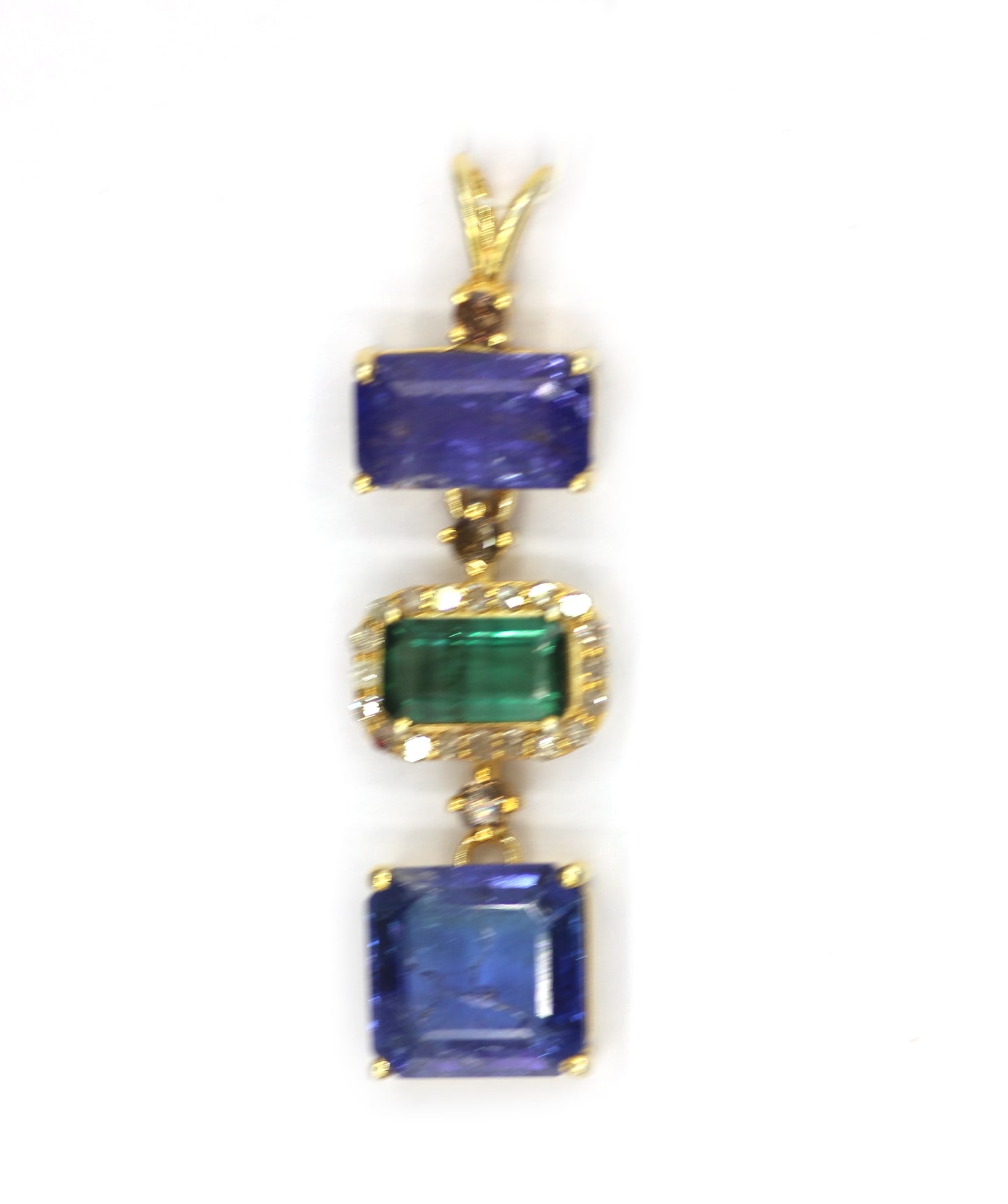 Tanzanite Silver Diamond Pendant With Emerald Stone