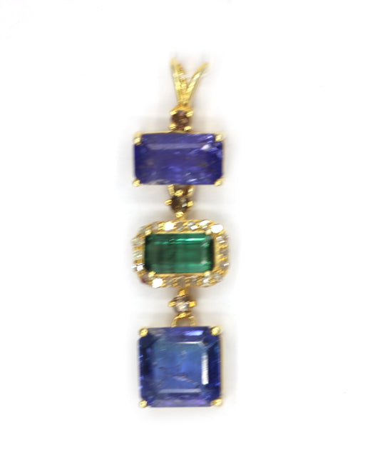 Tanzanite Silver Diamond Pendant With Emerald Stone