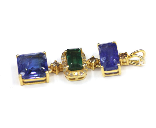 Tanzanite Silver Diamond Pendant With Emerald Stone