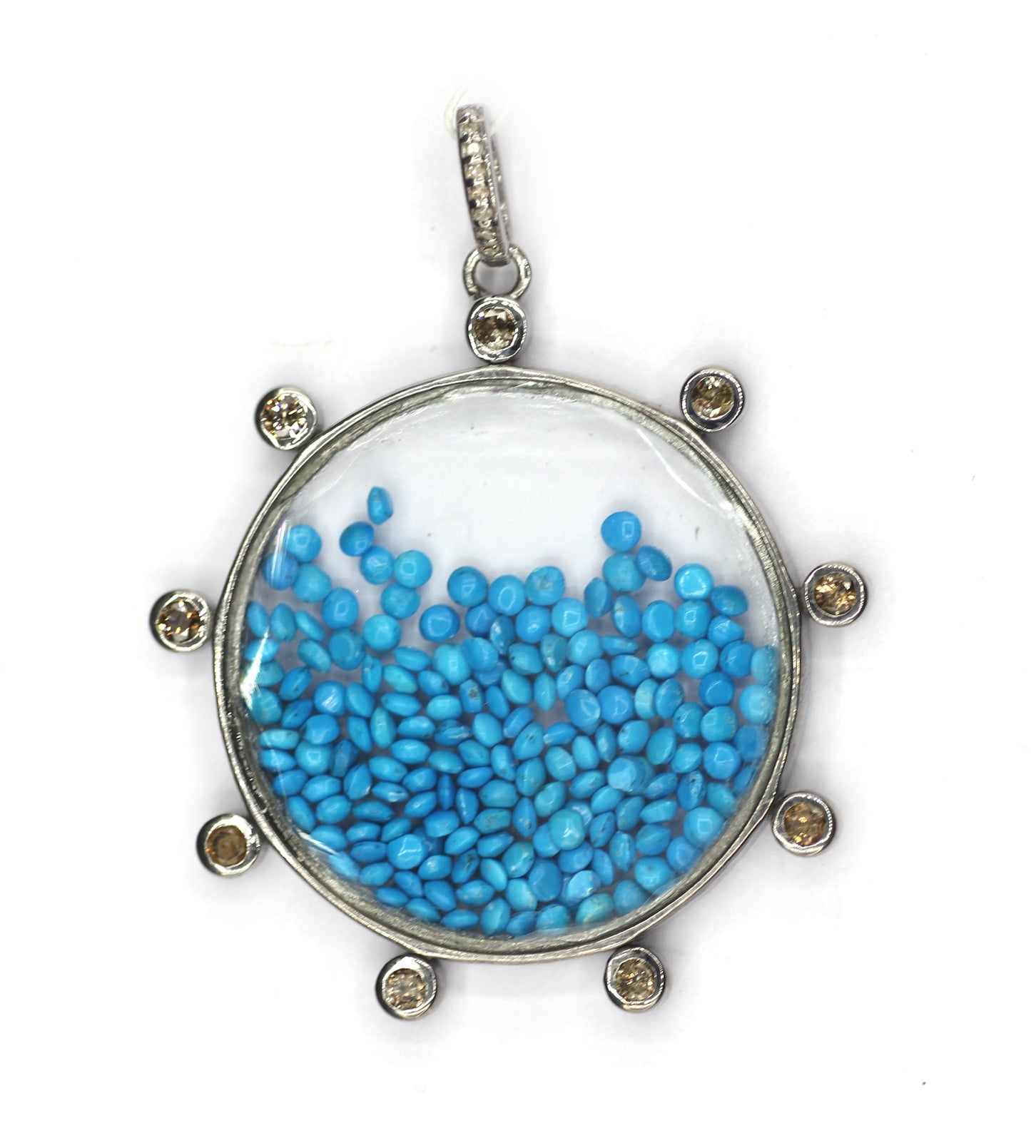Shaker Silver Diamond Pendant With Turquoise Stone