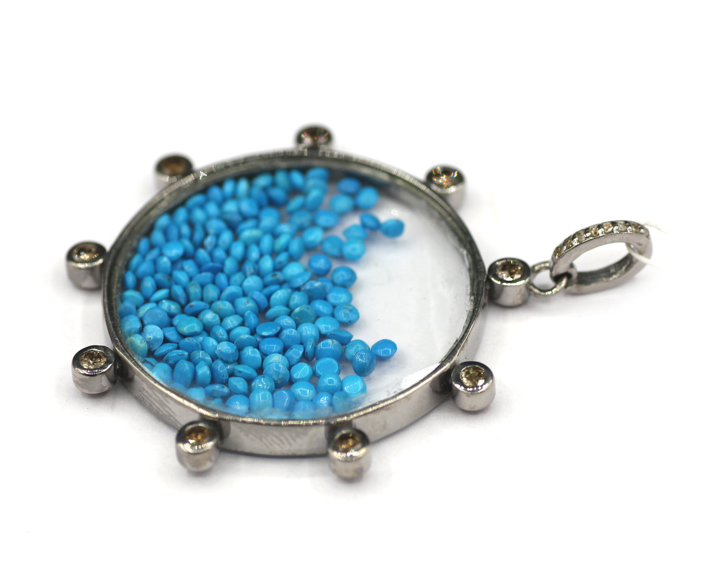 Shaker Silver Diamond Pendant With Turquoise Stone
