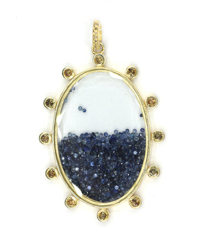 Shaker Silver Diamond Pendant With Blue Sapphire Stone